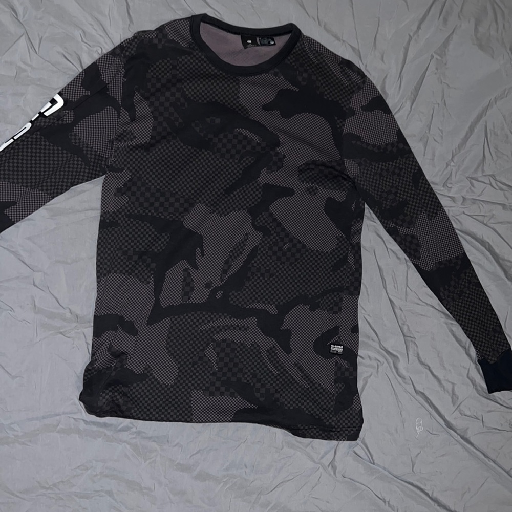 Mens g star long sleeve t shirt, charcoal/white